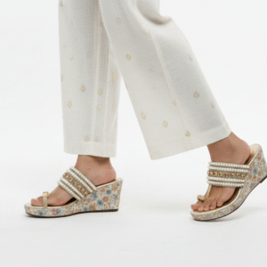 Embroidered Pearl Wedge Heel – Elegant Festive Footwear